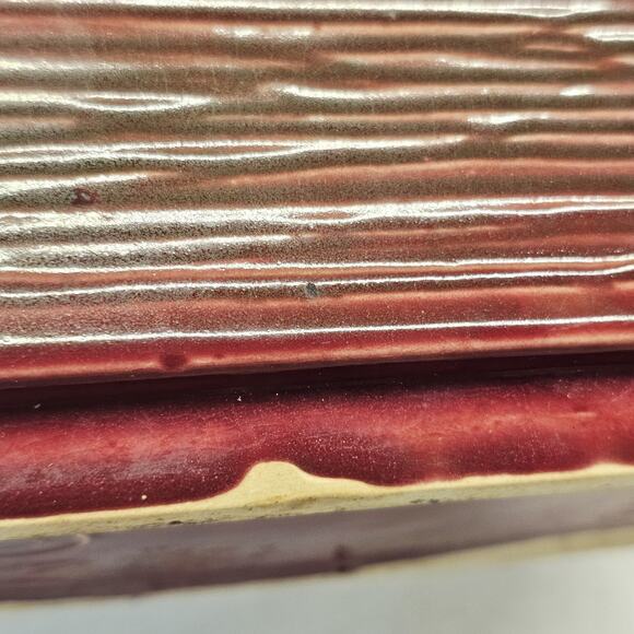 McCoy USA Pottery Burgundy Red Green Ribbed Window Box Planter Vintage 50s - Picture 4 of 10